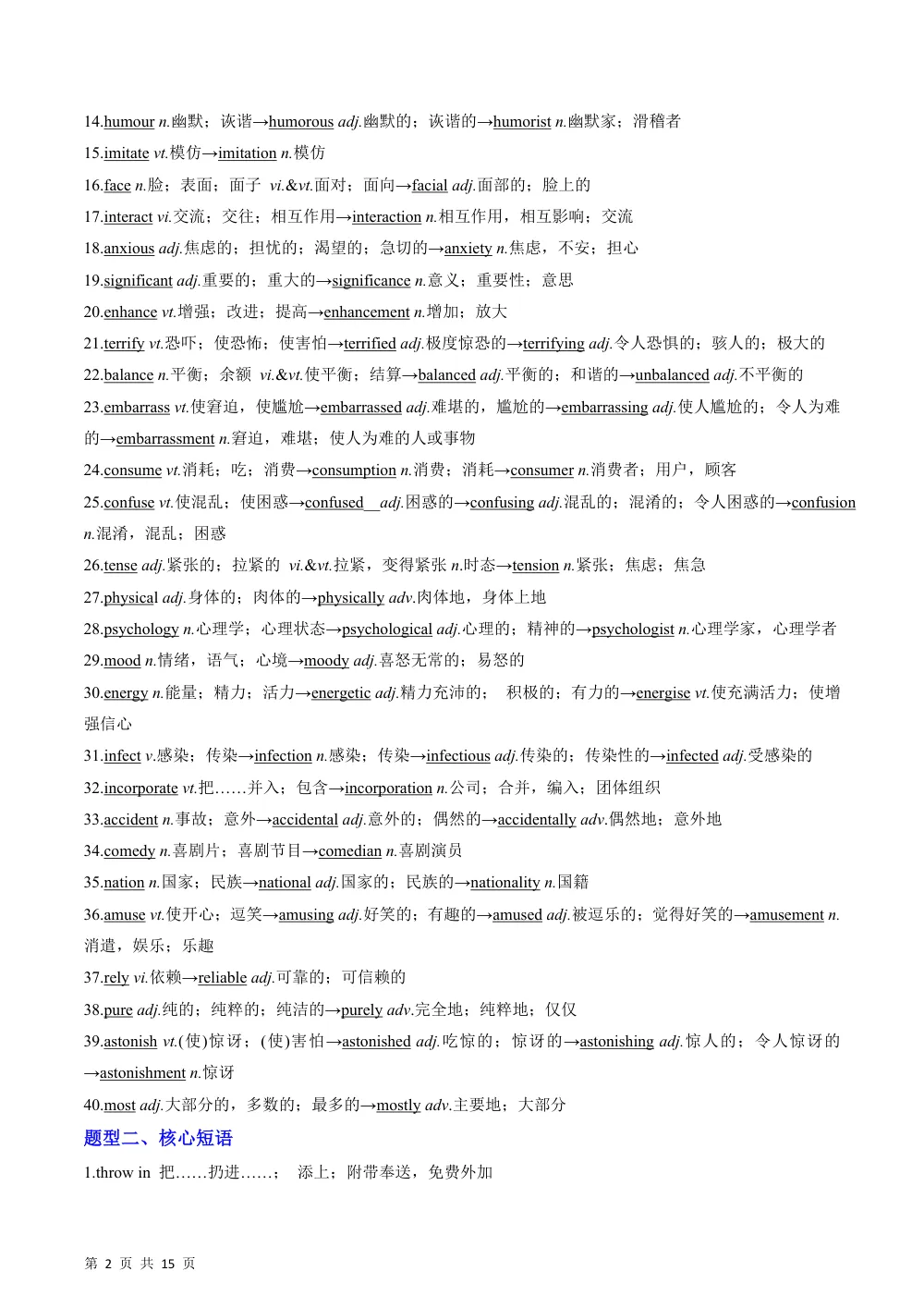 Unit 4 Humour（重难词汇精练）（解析版） 第2页（考纲必背梳理（含红字答案版））