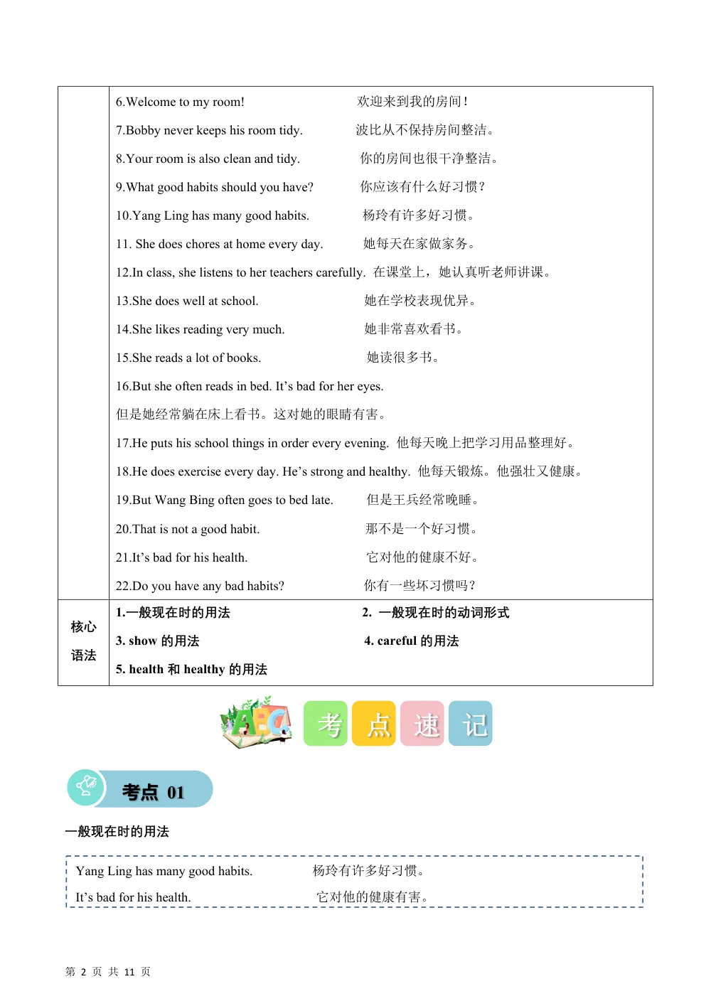 【26五上英语译林版三起】Unit 1 Good habits（知识清单）英语译林版三起五年级上册（新教材） (1) 第2页（考纲必背梳理（考前必背梳理版））