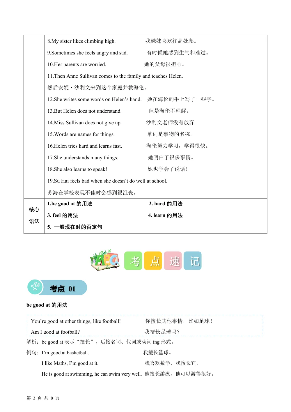 【26五上英语译林版三起】Unit 2 I feel good（知识清单）英语译林版三起五年级上册（新教材） (1) 第2页（考纲必背梳理（考前必背梳理版））