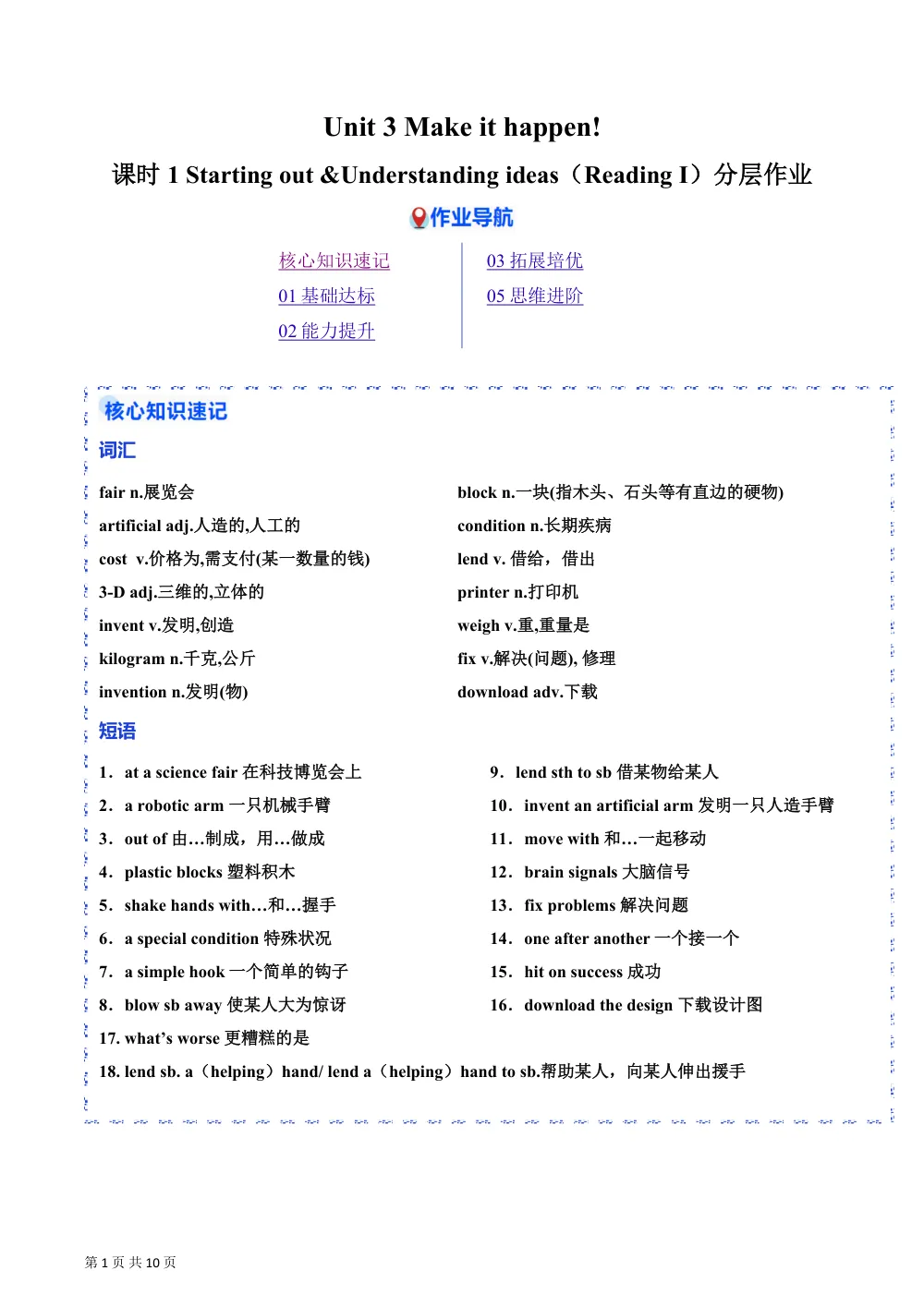 Unit 3 课时1 Starting out &Understanding ideas（Reading Ⅰ）（分层作业）（解析版） 第1页（期中高频题速刷（逐题红字解析版））