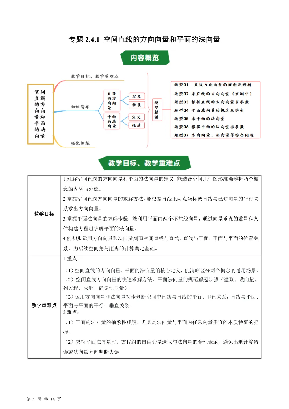 （湘教）专题2.4.1 空间直线的方向向量和平面的法向量（高效培优讲义）（解析版） 第1页（理科期中培优突破（步骤详解与评分版））