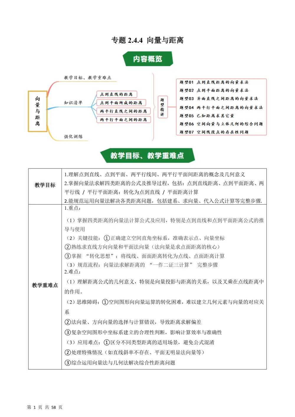 （湘教）专题2.4.4 向量与距离（高效培优讲义）（解析版） 第1页（理科期中培优突破（步骤详解与评分版））
