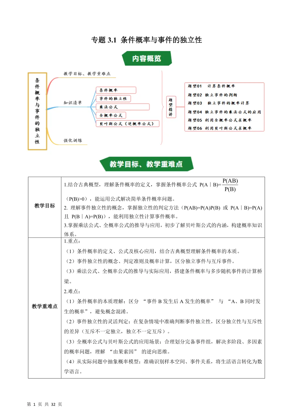 （湘教）专题3.1 条件概率与事件的独立性（高效培优讲义）（解析版） 第1页（理科期中培优突破（步骤详解与评分版））