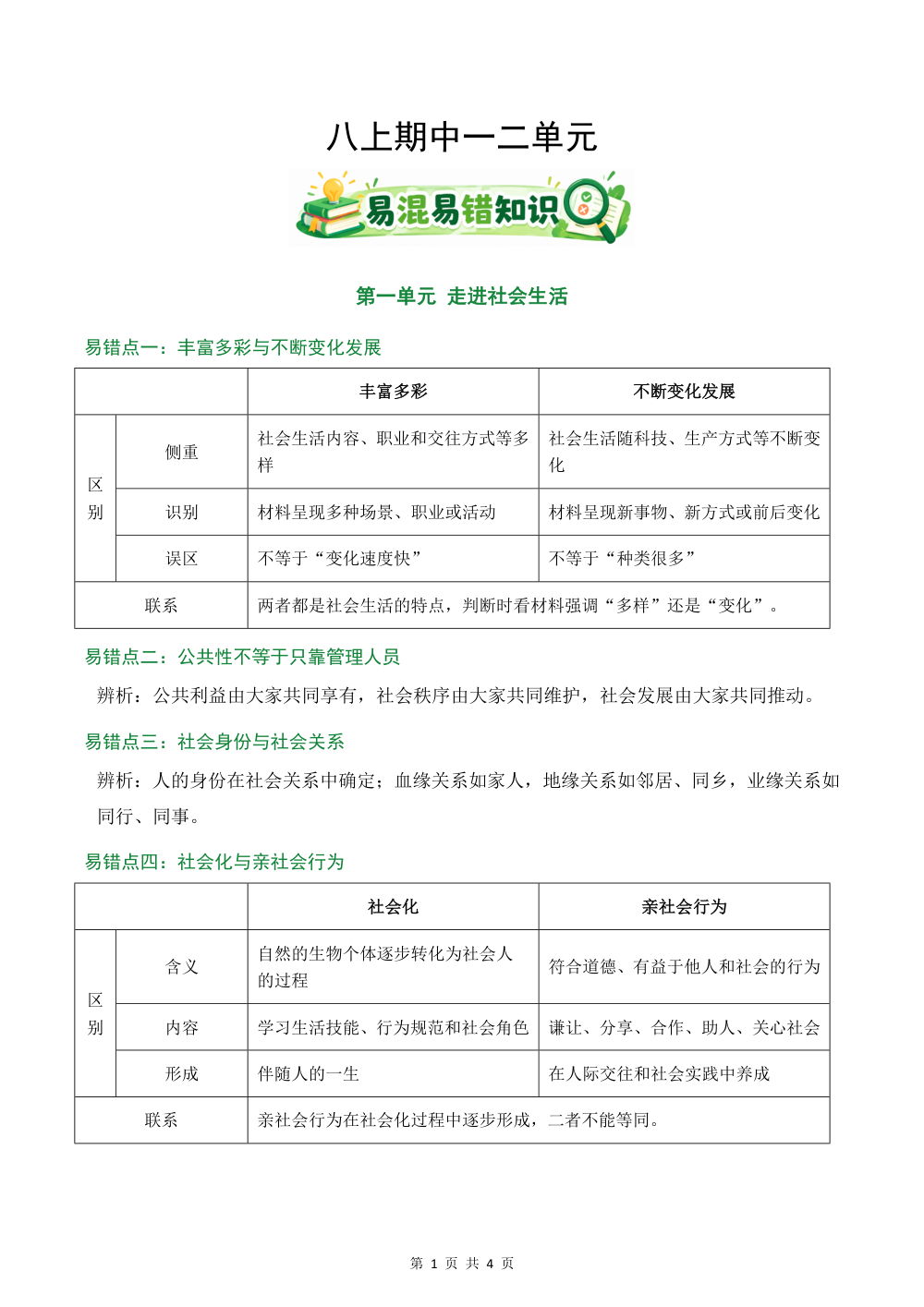 2026秋八上期中综合复习（易混易错清单）（原卷版） 第1页（考纲必背梳理（自测默写版））